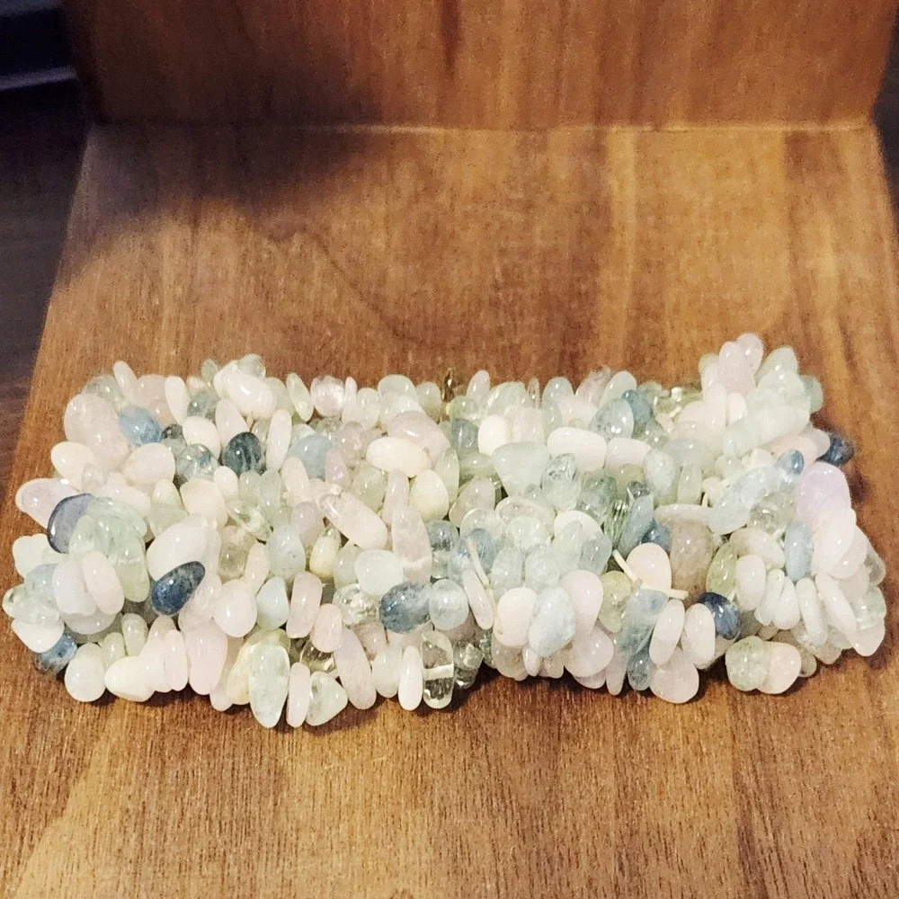 Pastel Natural Stone Chip Chunky Stretch Bracelet Green Pink Blue Boho Statement